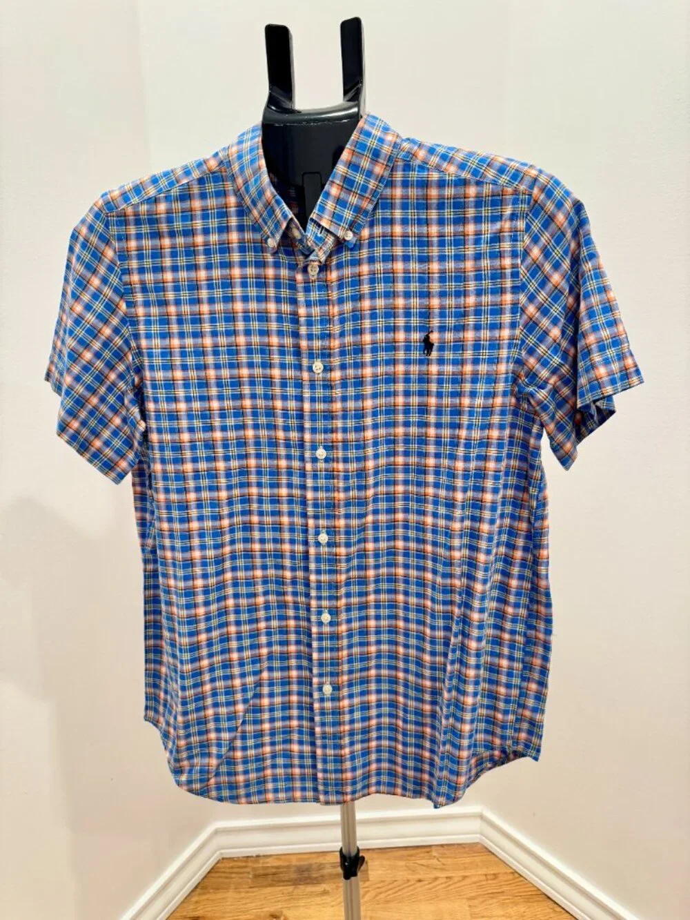 Ralph Lauren Plaid Button Down Shirt Blue Orange Youth XL Fits Men XS Women M